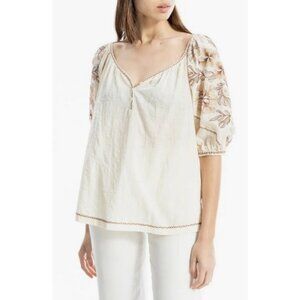 💕MAX STUDIO💕 Embroidered Puff Sleeve Top Floral Patch Embroidered Small S NWT